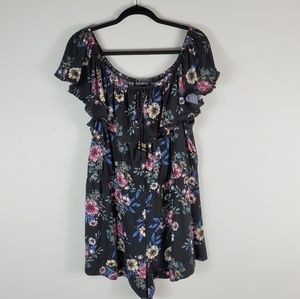 Derek Heart Floral Romper Ruffle Off the Shoulder